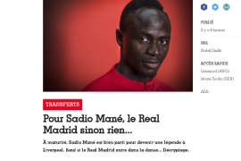 法国足球杂志表示 马内除了了皇马没有别的选择