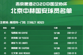 北京中赫国安俱乐部公布了球队参加今年足协杯赛的20人大名单