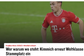 德国权威媒体踢球者对2020-2021赛季德甲联赛半程防守型中场进行评级