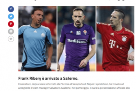 意甲萨勒尼塔纳俱乐部官方宣布正式与法国球星里贝里签约
