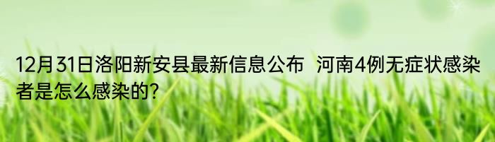 12月31日洛阳新安县最新信息公布  河南4例无症状感染者是怎么感染的？