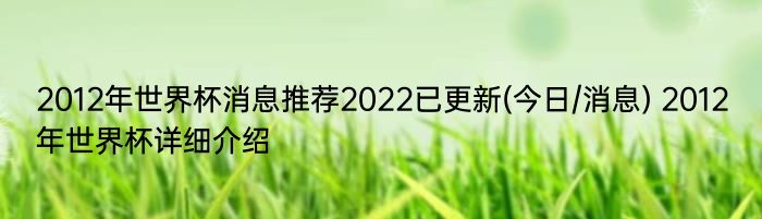 2012年世界杯消息推荐2022已更新(今日/消息) 2012年世界杯详细介绍