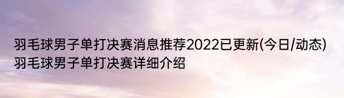 羽毛球男子单打决赛消息推荐2022已更新(今日/动态) 羽毛球男子单打决赛详细介绍