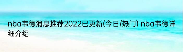 nba韦德消息推荐2022已更新(今日/热门) nba韦德详细介绍
