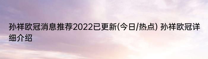 孙祥欧冠消息推荐2022已更新(今日/热点) 孙祥欧冠详细介绍