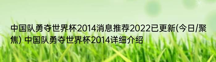 中国队勇夺世界杯2014消息推荐2022已更新(今日/聚焦) 中国队勇夺世界杯2014详细介绍