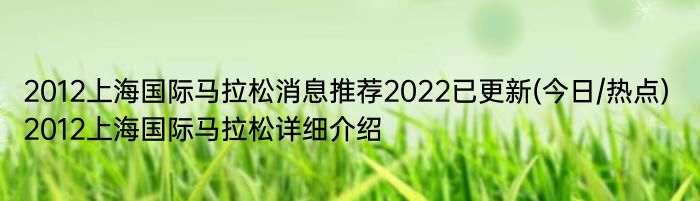 2012上海国际马拉松消息推荐2022已更新(今日/热点) 2012上海国际马拉松详细介绍