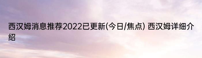 西汉姆消息推荐2022已更新(今日/焦点) 西汉姆详细介绍