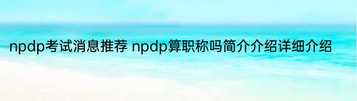 npdp考试消息推荐 npdp算职称吗简介介绍详细介绍