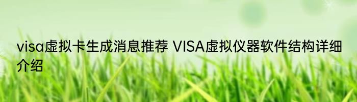 visa虚拟卡生成消息推荐 VISA虚拟仪器软件结构详细介绍