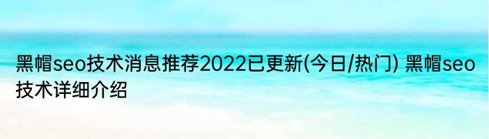 黑帽seo技术消息推荐2022已更新(今日/热门) 黑帽seo技术详细介绍
